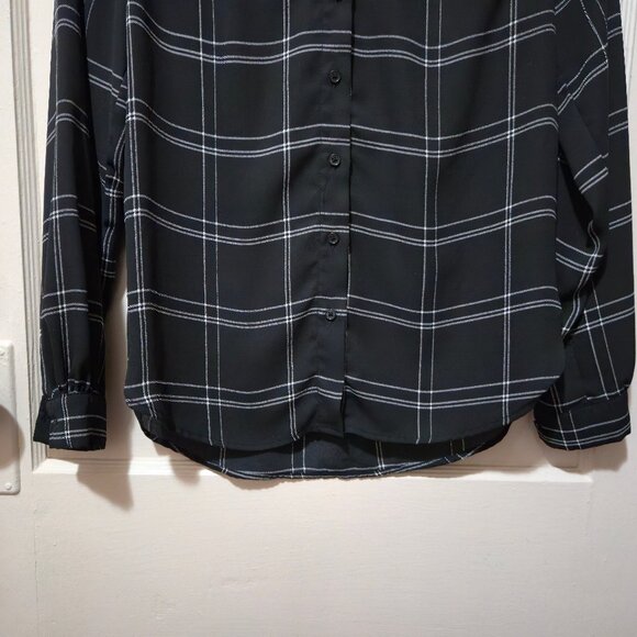 H&M Button-Down Blouse Dress Shirt Black and White Checkered Sz 2 XS - Picture 5 of 7